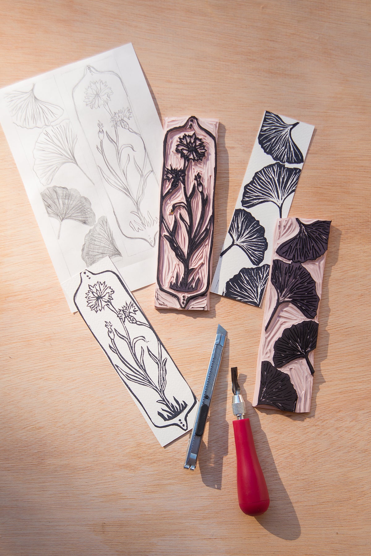 Handmade, Linocut Bookmarks: 2x7