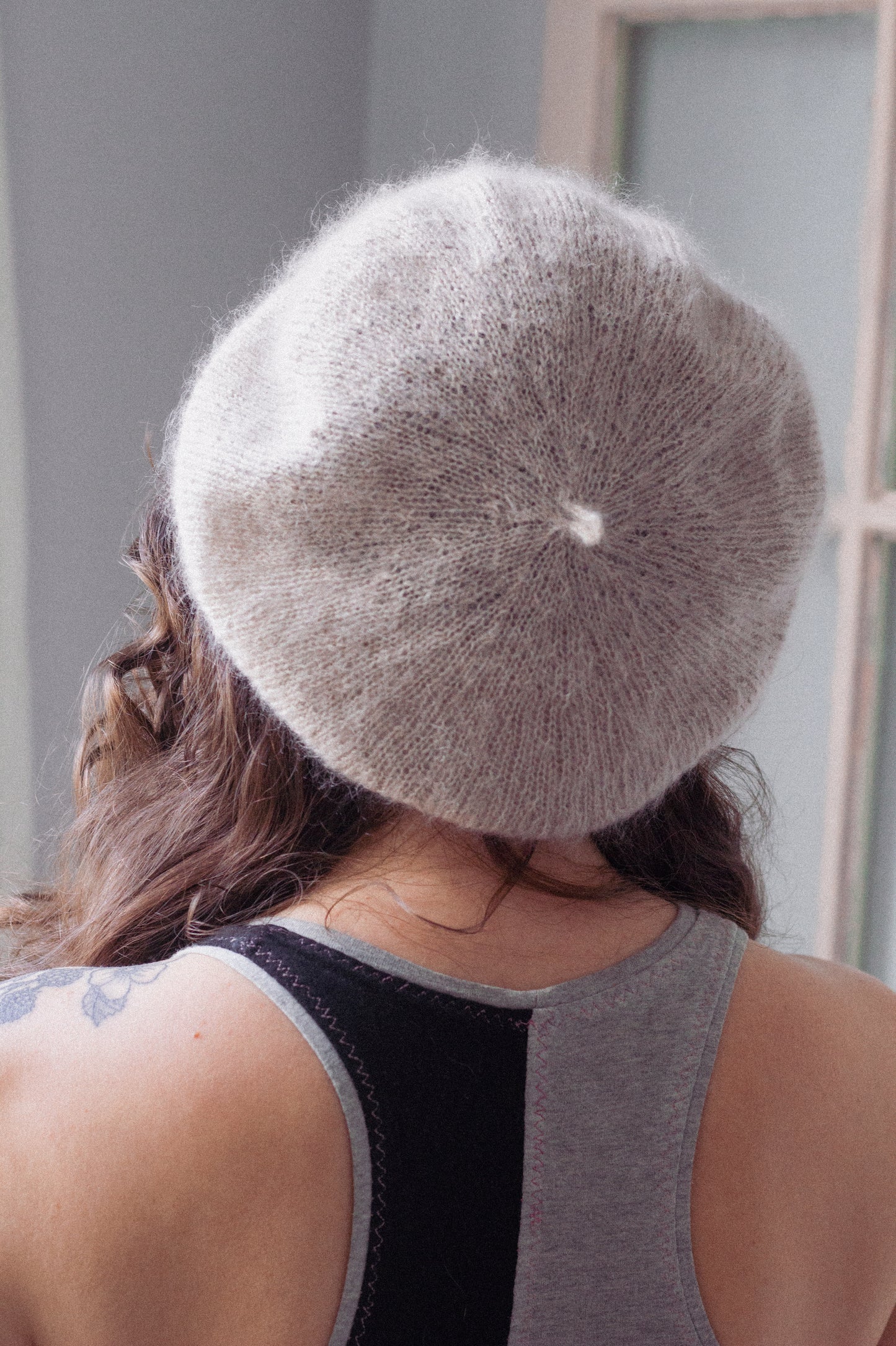 Hand Knit Cream Wool Beret