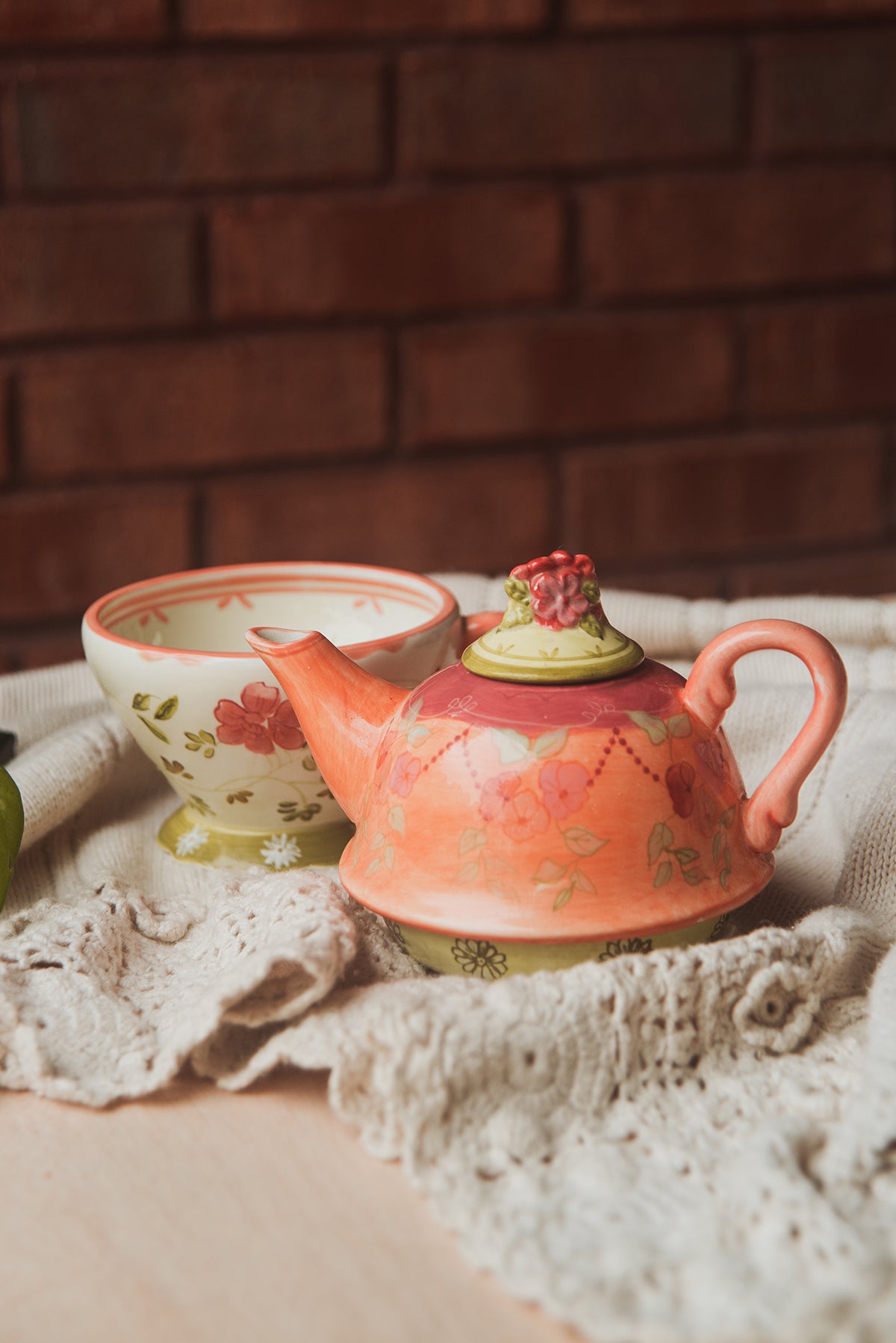 Orange Floral Teapot & Cup Set