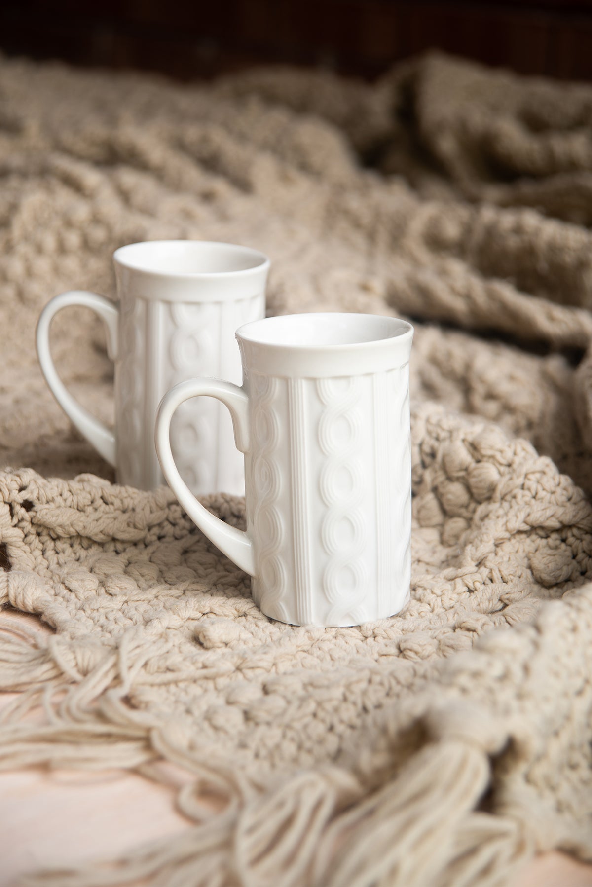 Slender White Knit Mug