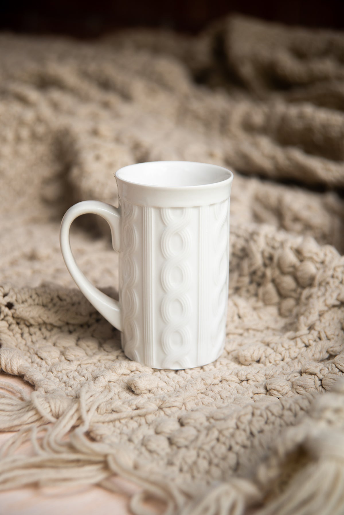 Slender White Knit Mug