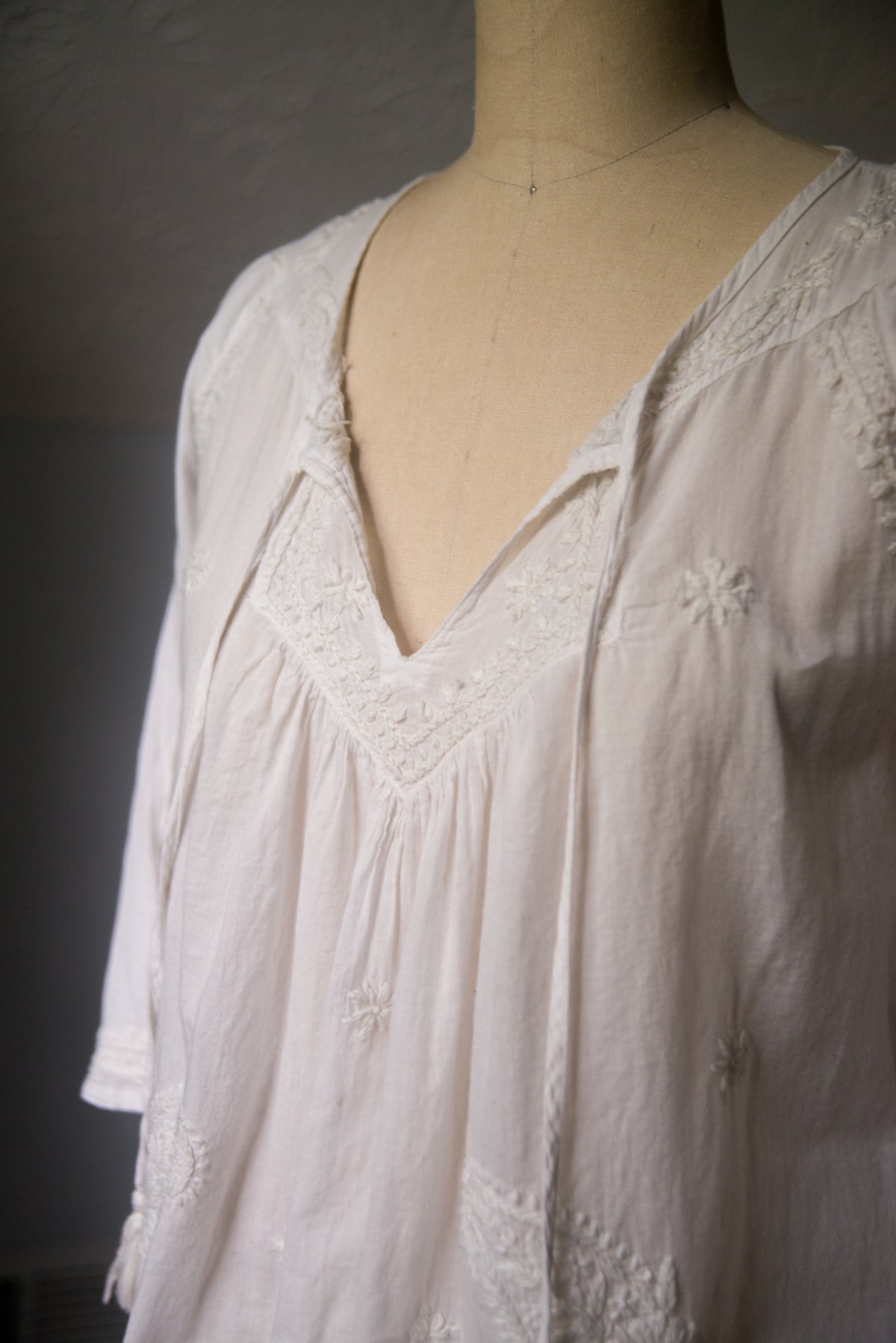 Embroidered White Peasant Blouse - Small