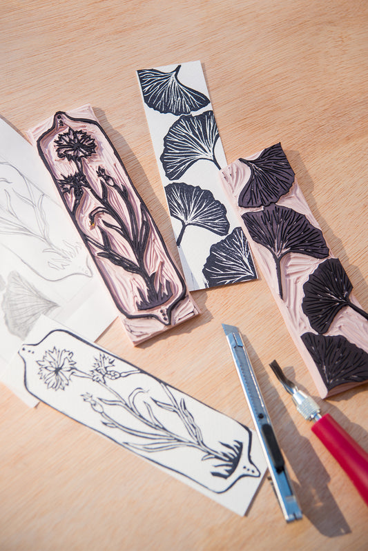 Handmade, Linocut Bookmarks: 2x7