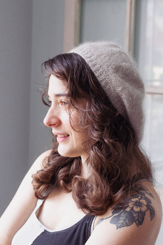 Hand Knit Cream Wool Beret