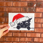 Handmade, Linocut Print Card: Holiday Cat