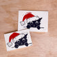Handmade, Linocut Print Card: Holiday Cat