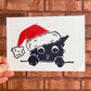 Handmade, Linocut Print Card: Holiday Cat