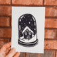 Handmade, Linocut Print Card: Snow Globe