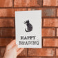 Handmade, Linocut Print Card: Happy Reading Cat