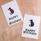 Handmade, Linocut Print Card: Happy Holidays Cat