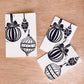 Handmade, Linocut Print Card: Christmas Baubles