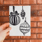Handmade, Linocut Print Card: Christmas Baubles