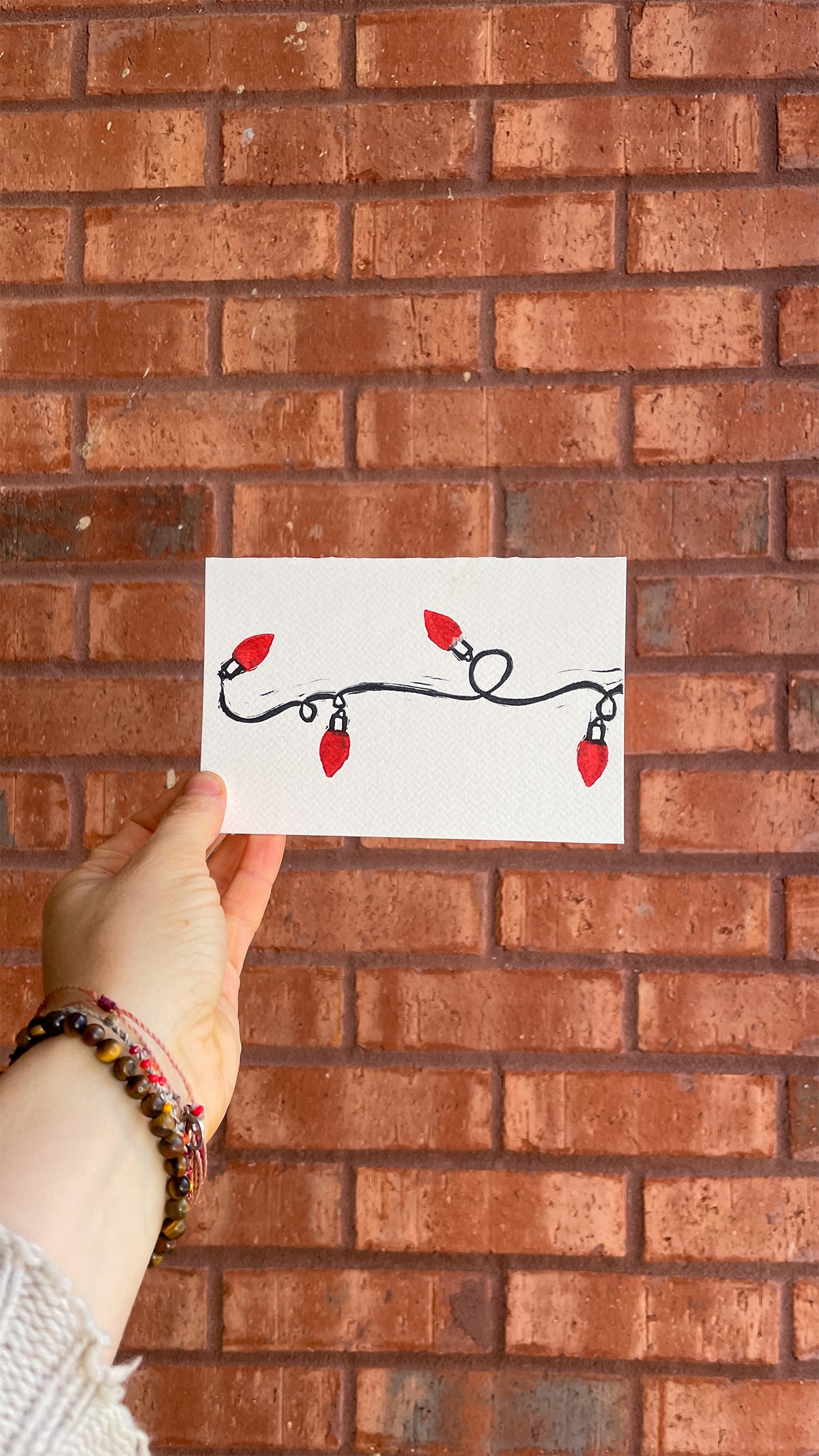 Handmade, Linocut Print Card: Holiday Lights