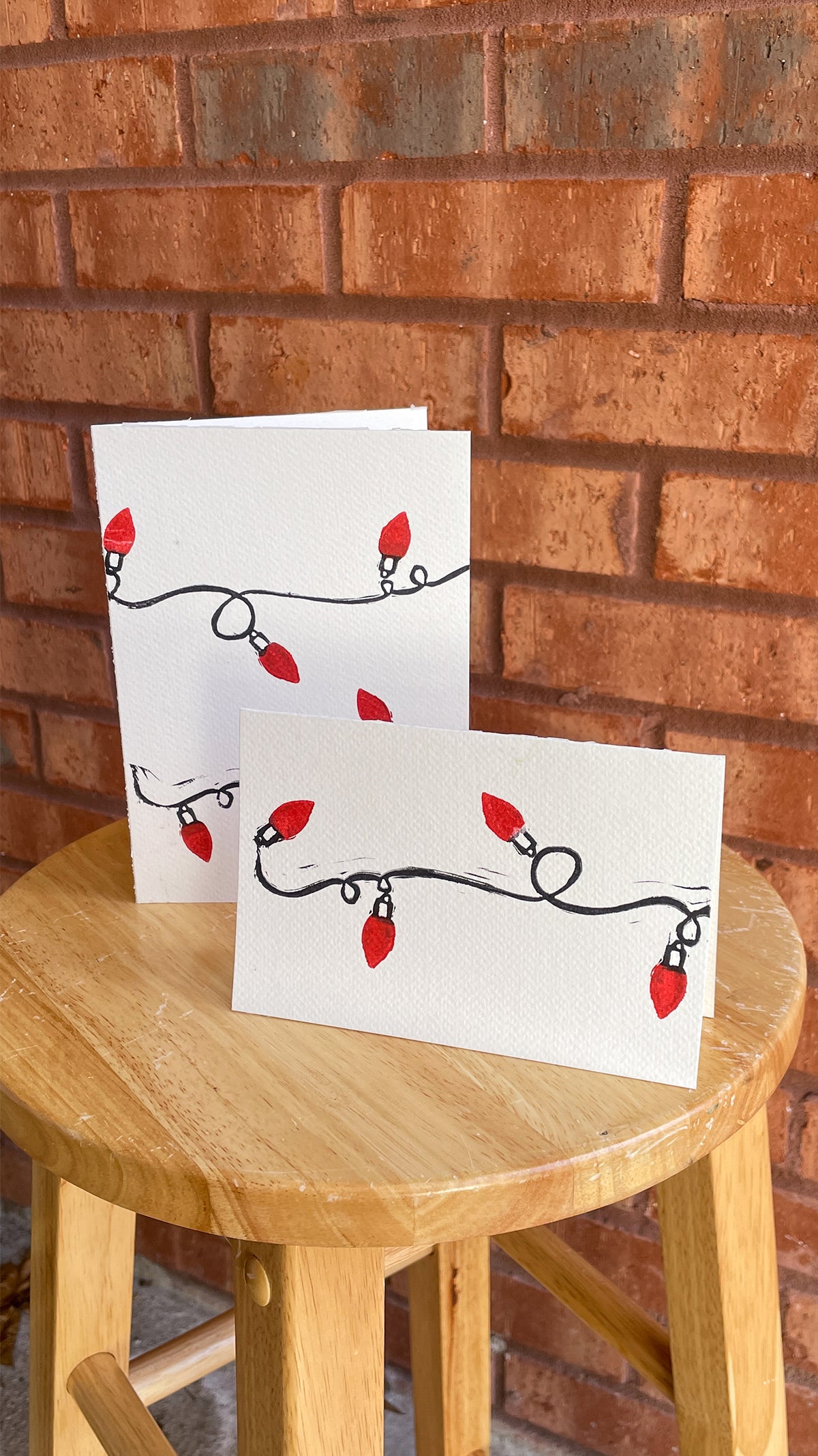 Handmade, Linocut Print Card: Holiday Lights