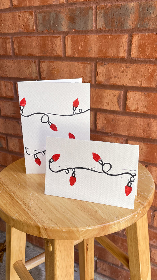 Handmade, Linocut Print Card: Holiday Lights
