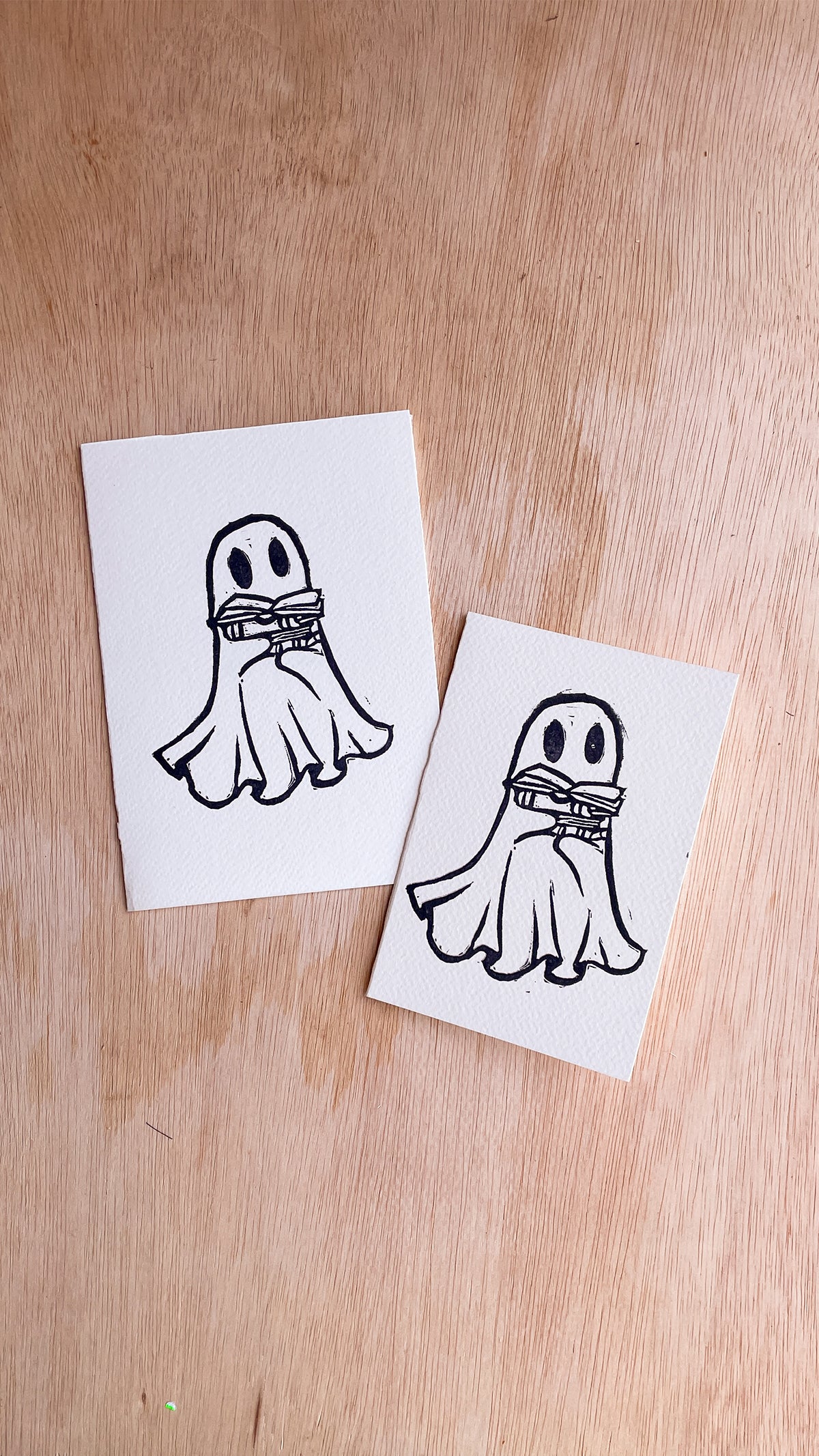 Handmade, Linocut Print Card: Boo Ghost