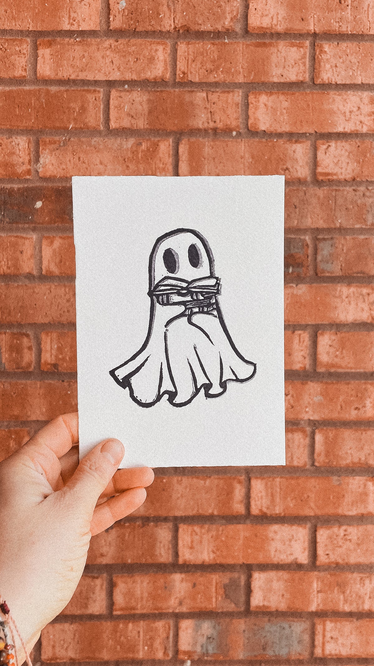 Handmade, Linocut Print Card: Boo Ghost