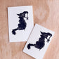 Handmade, Linocut Print Card: Witchy Cat