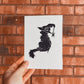 Handmade, Linocut Print Card: Witchy Cat