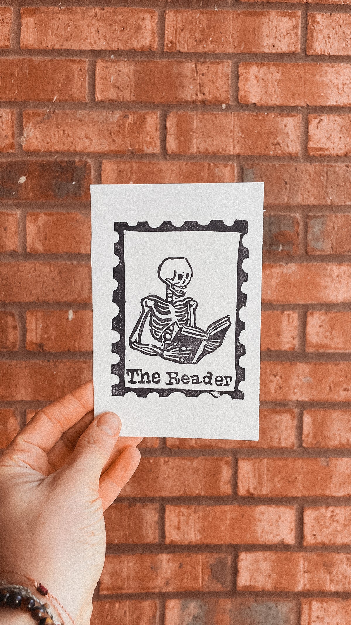 Handmade, Linocut Print Card: The Reader