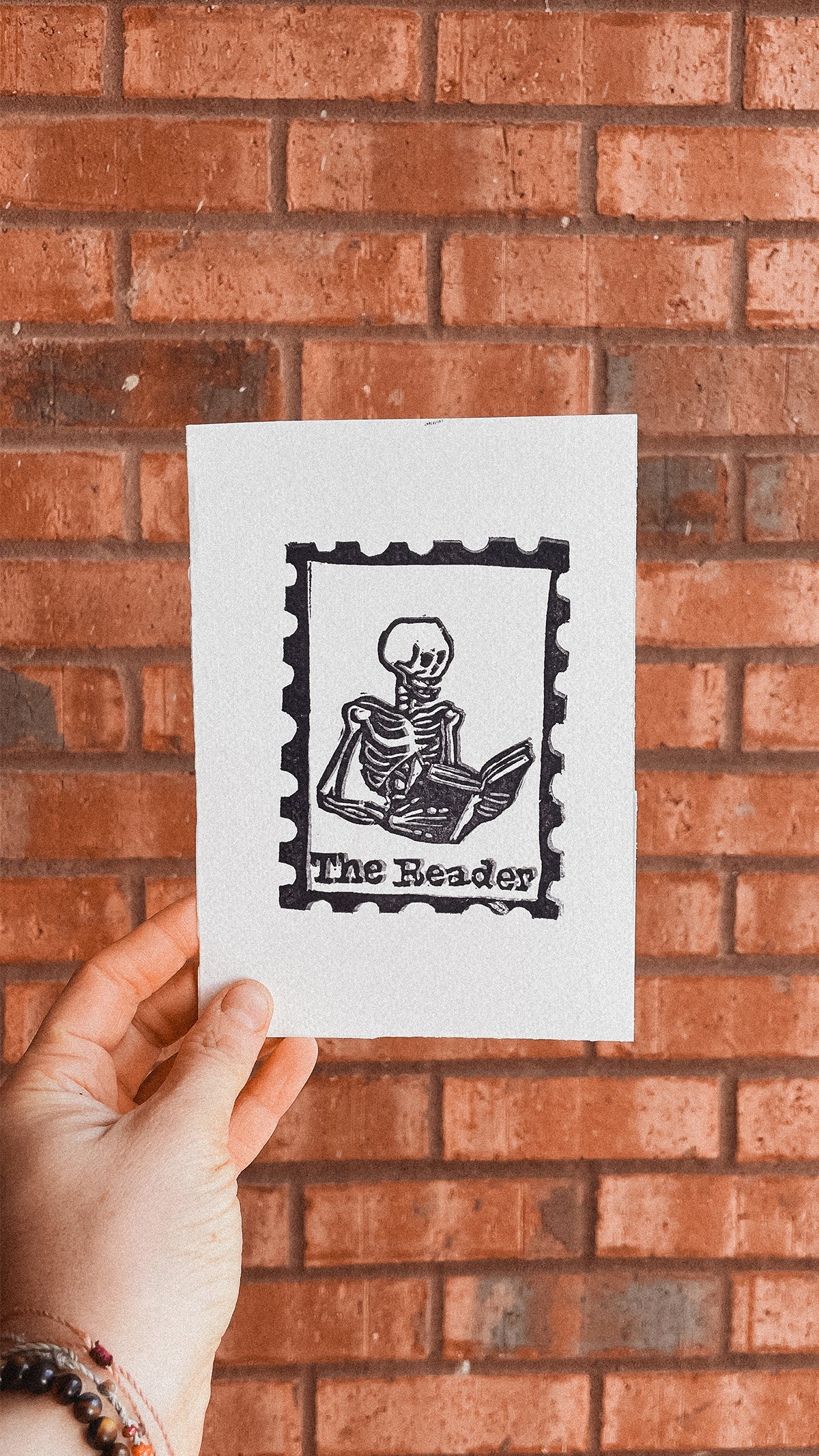 Handmade, Linocut Print Card: The Reader
