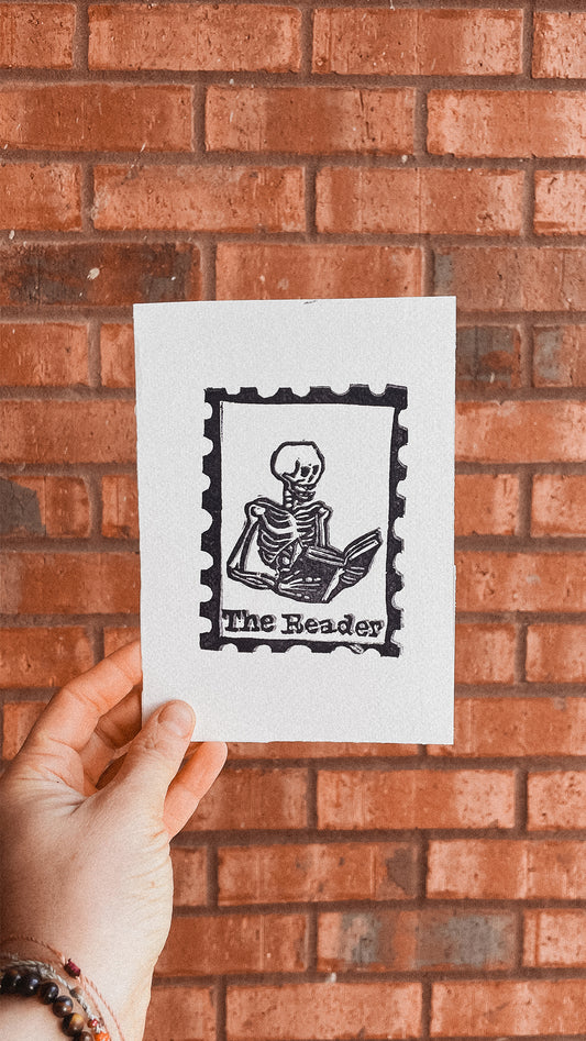 Handmade, Linocut Print Card: The Reader