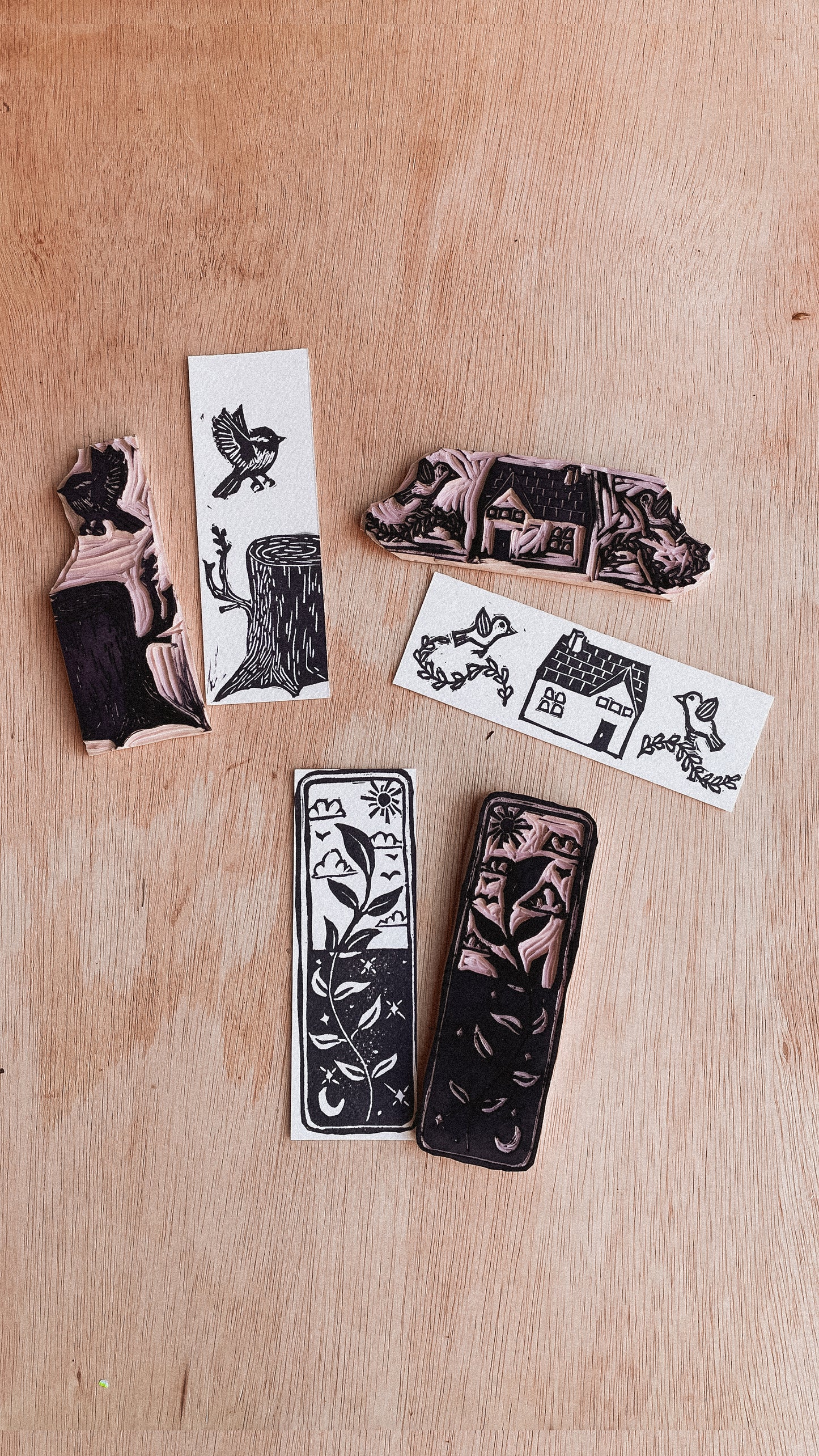 Handmade, Linocut Bookmarks: 2"x6"