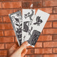 Handmade, Linocut Bookmarks: 2"x6"