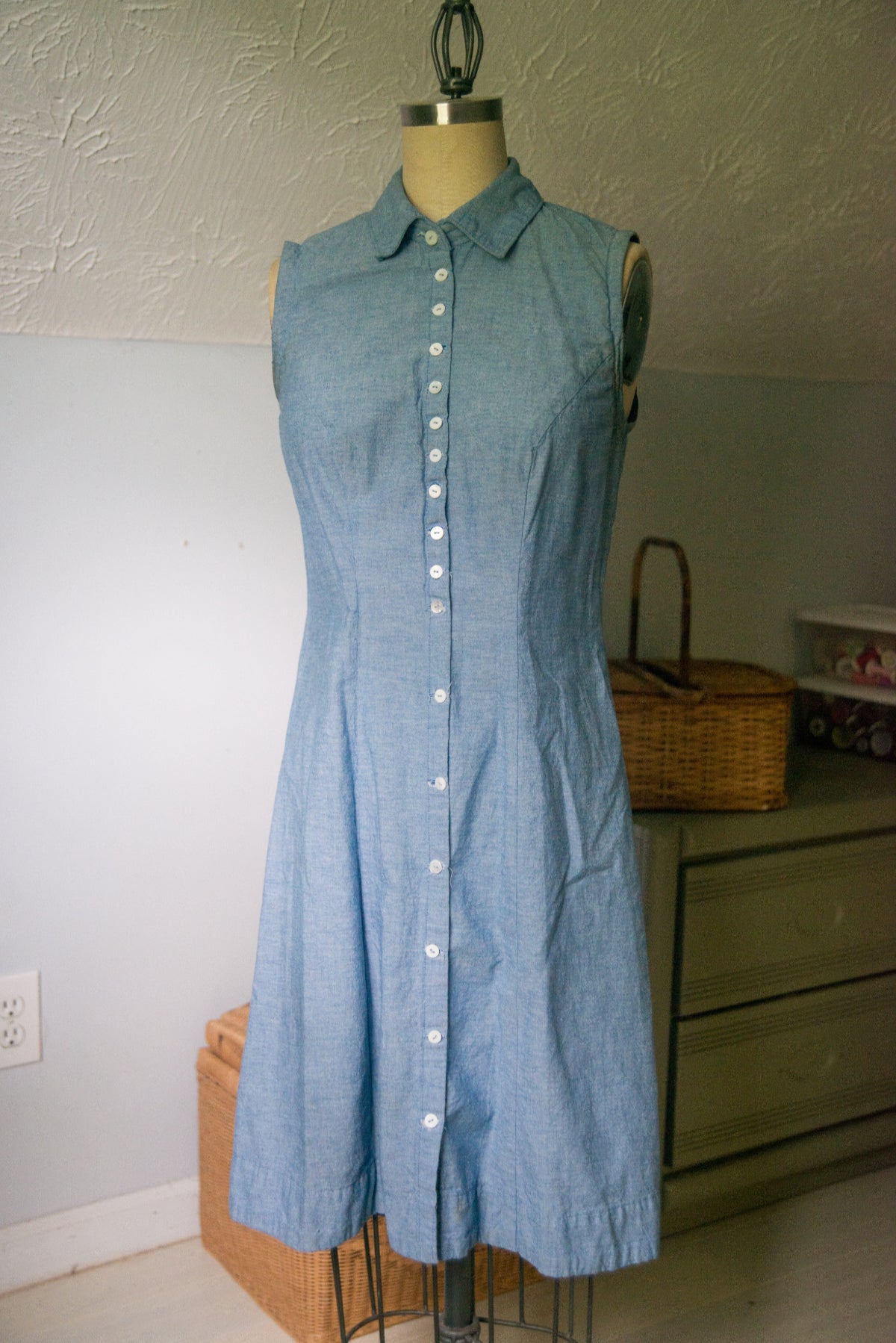 Button Up Chambray Dress - SMALL/ MEDIUM