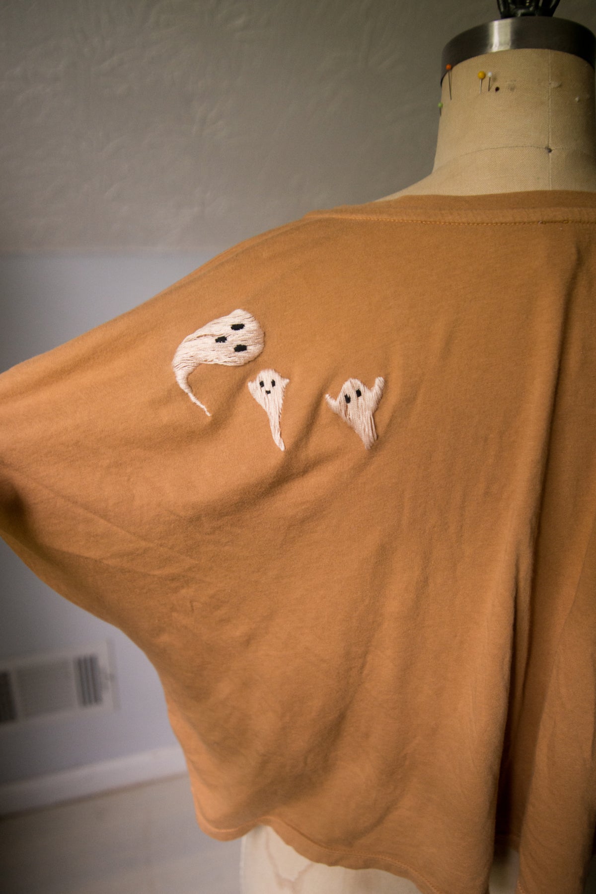Hand Embroidered Ghost Tee - Medium