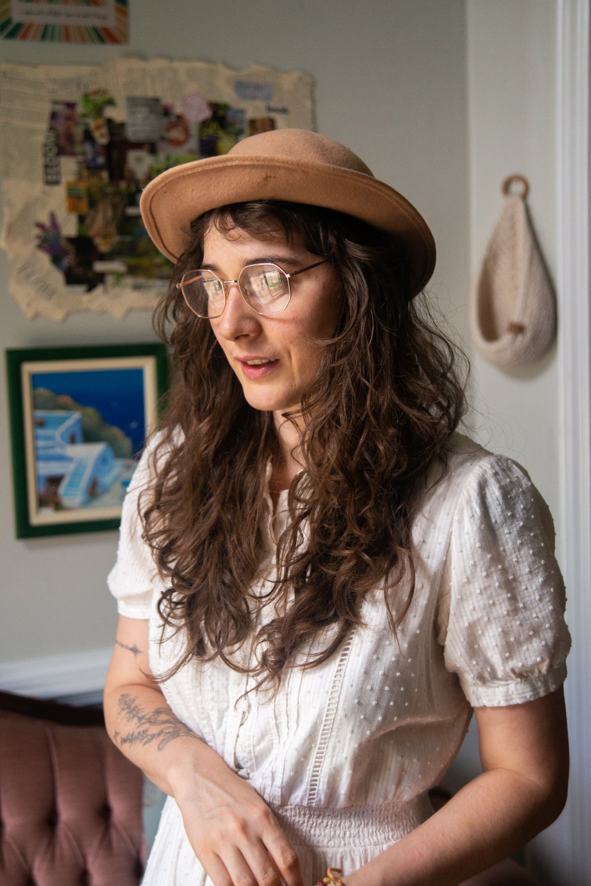 Blush Wool Hat with Feather