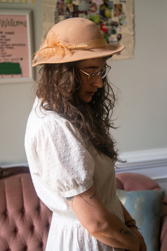 Blush Wool Hat with Feather