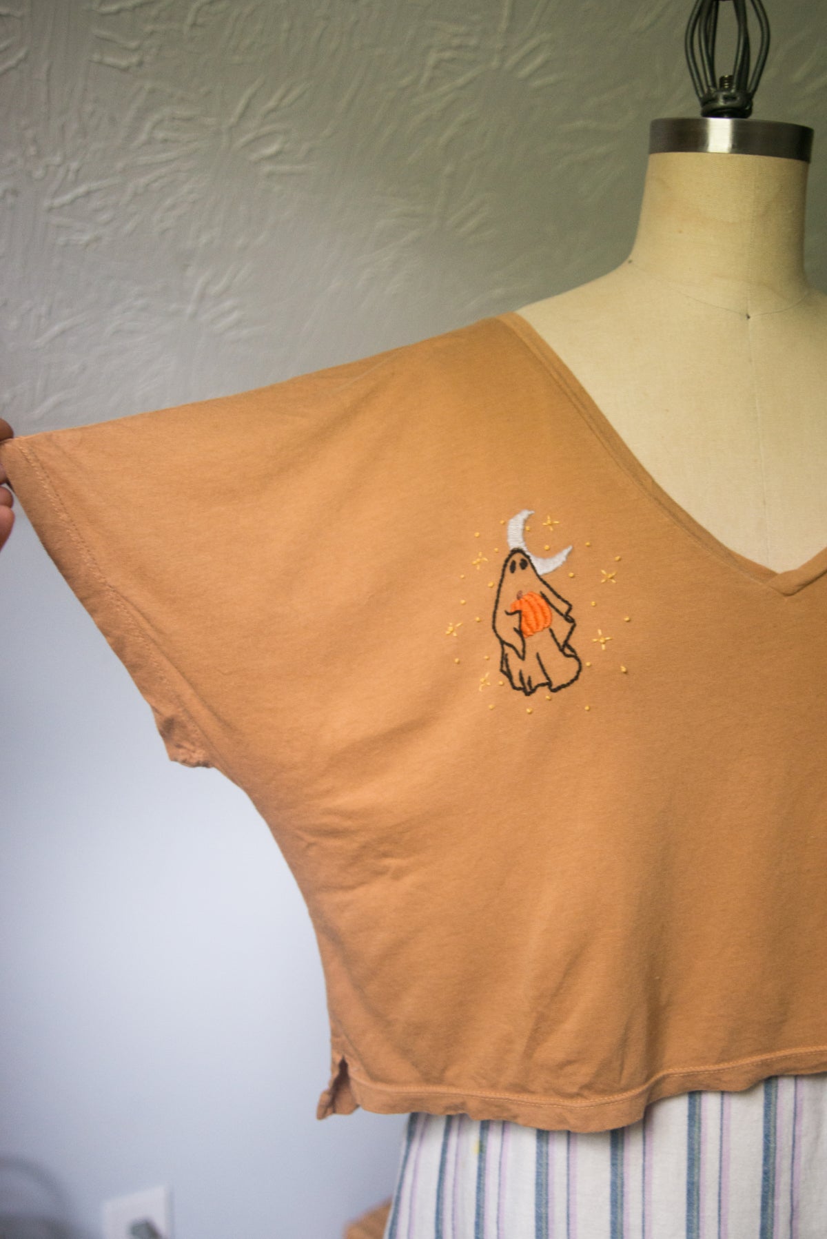 Hand Embroidered Ghost Tee - MEDIUM