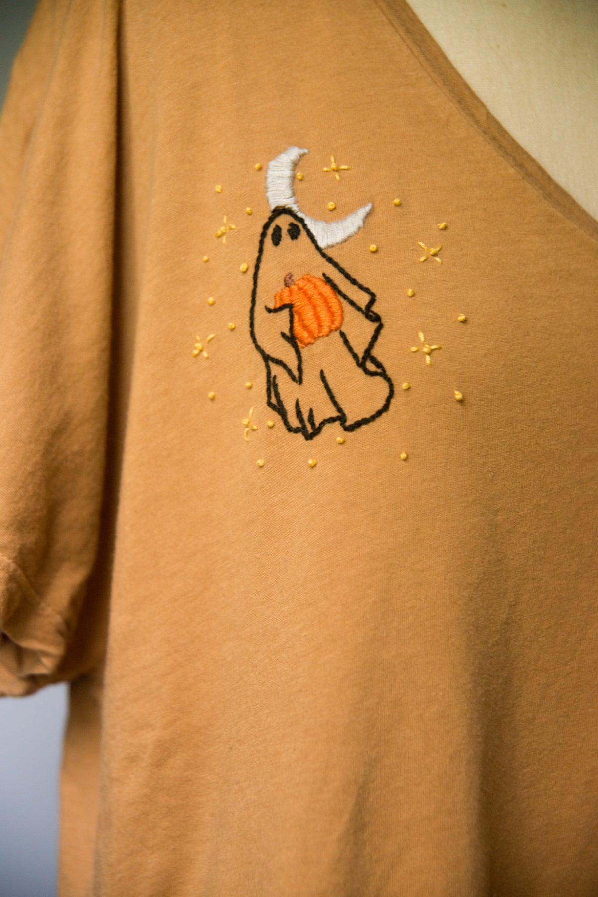 Hand Embroidered Ghost Tee - MEDIUM