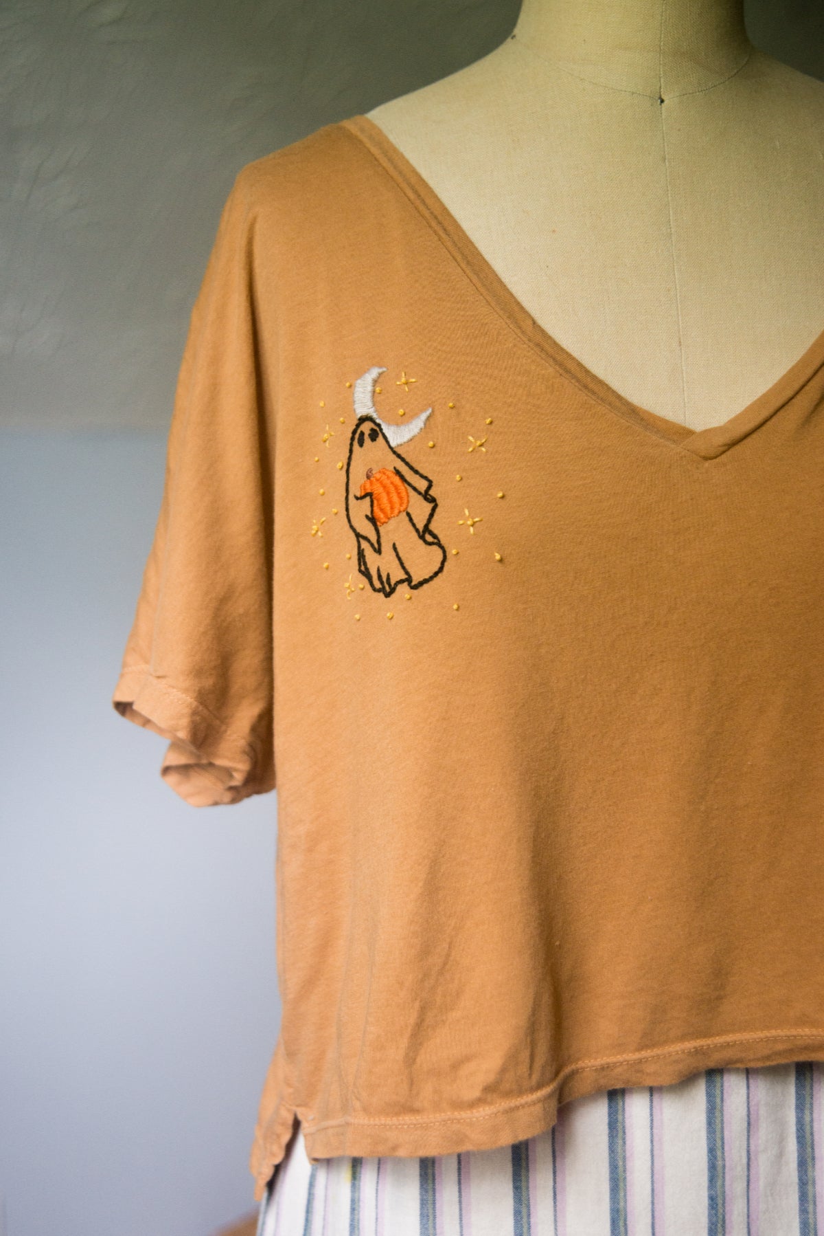 Hand Embroidered Ghost Tee - MEDIUM