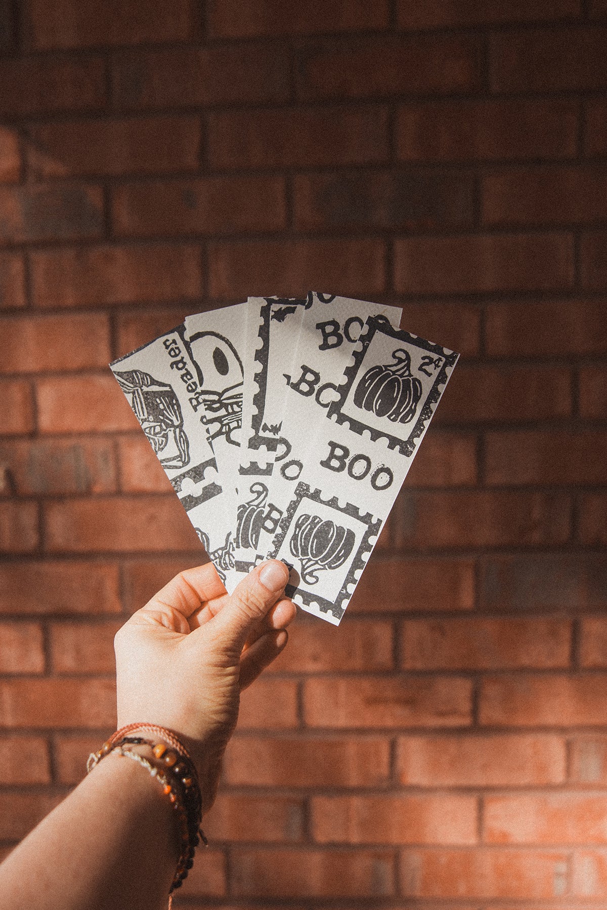Handmade, Linocut Bookmarks: Halloween 2"x 6"