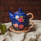 Rich Blue Floral Teapot + Mug Set