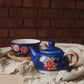 Rich Blue Floral Teapot + Mug Set