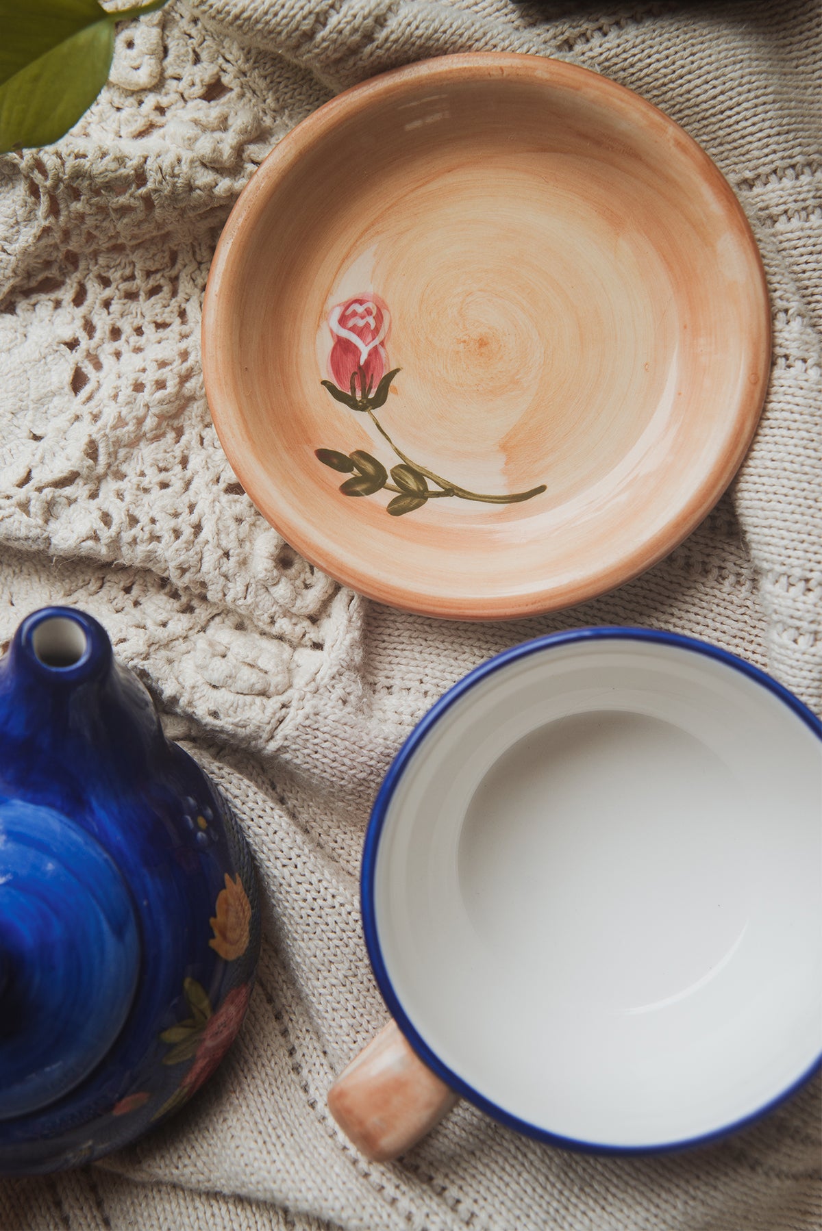 Rich Blue Floral Teapot & Cup Set