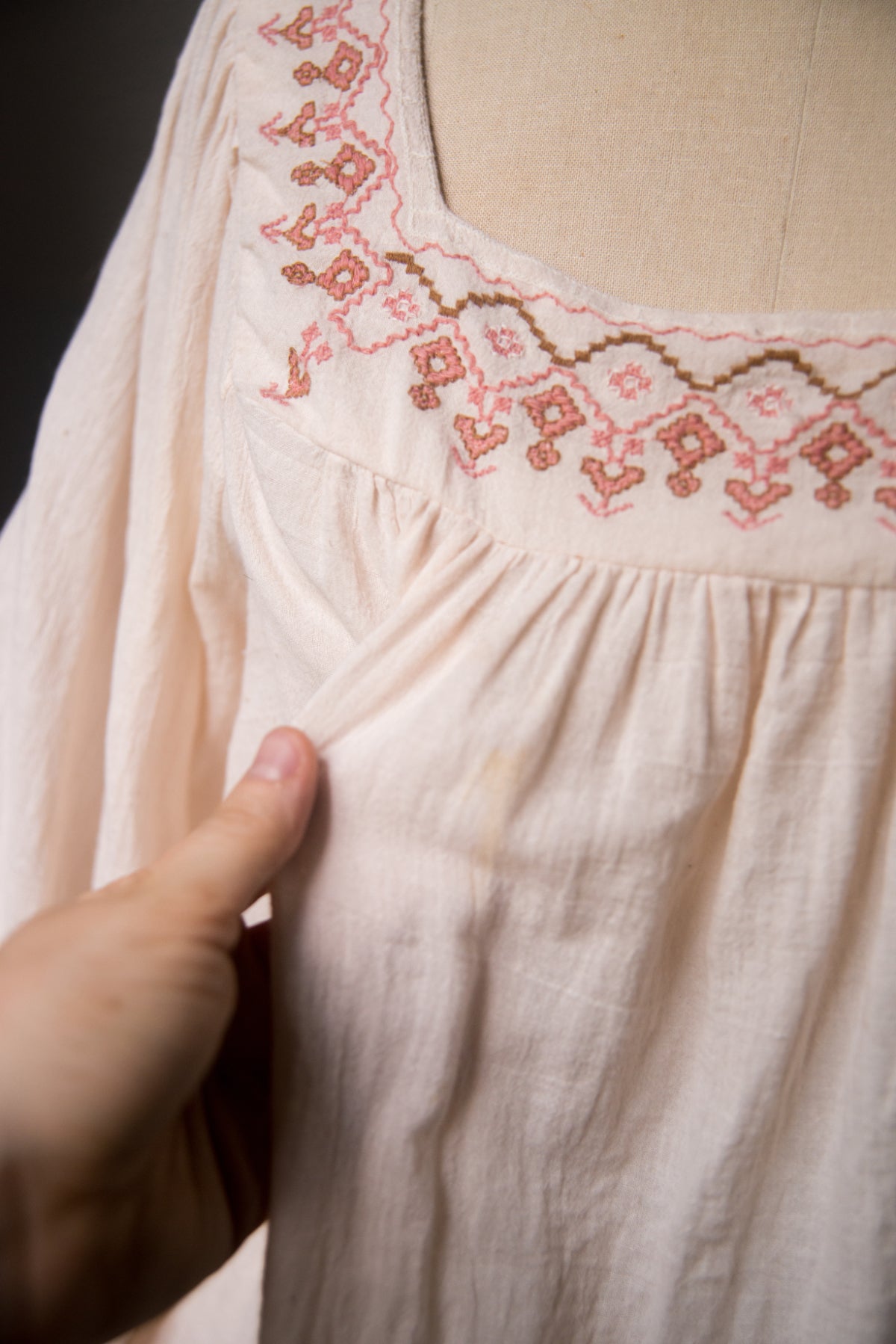 Embroidered Blush Peasant Blouse - Large