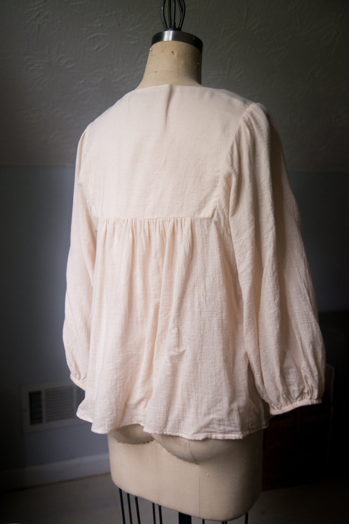 Embroidered Blush Peasant Blouse - Large