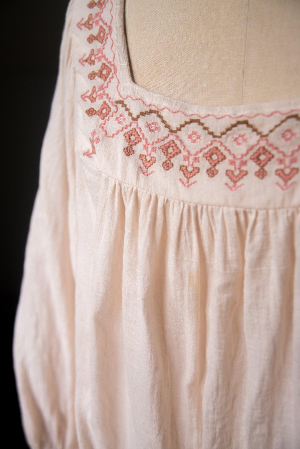 Embroidered Blush Peasant Blouse - Large