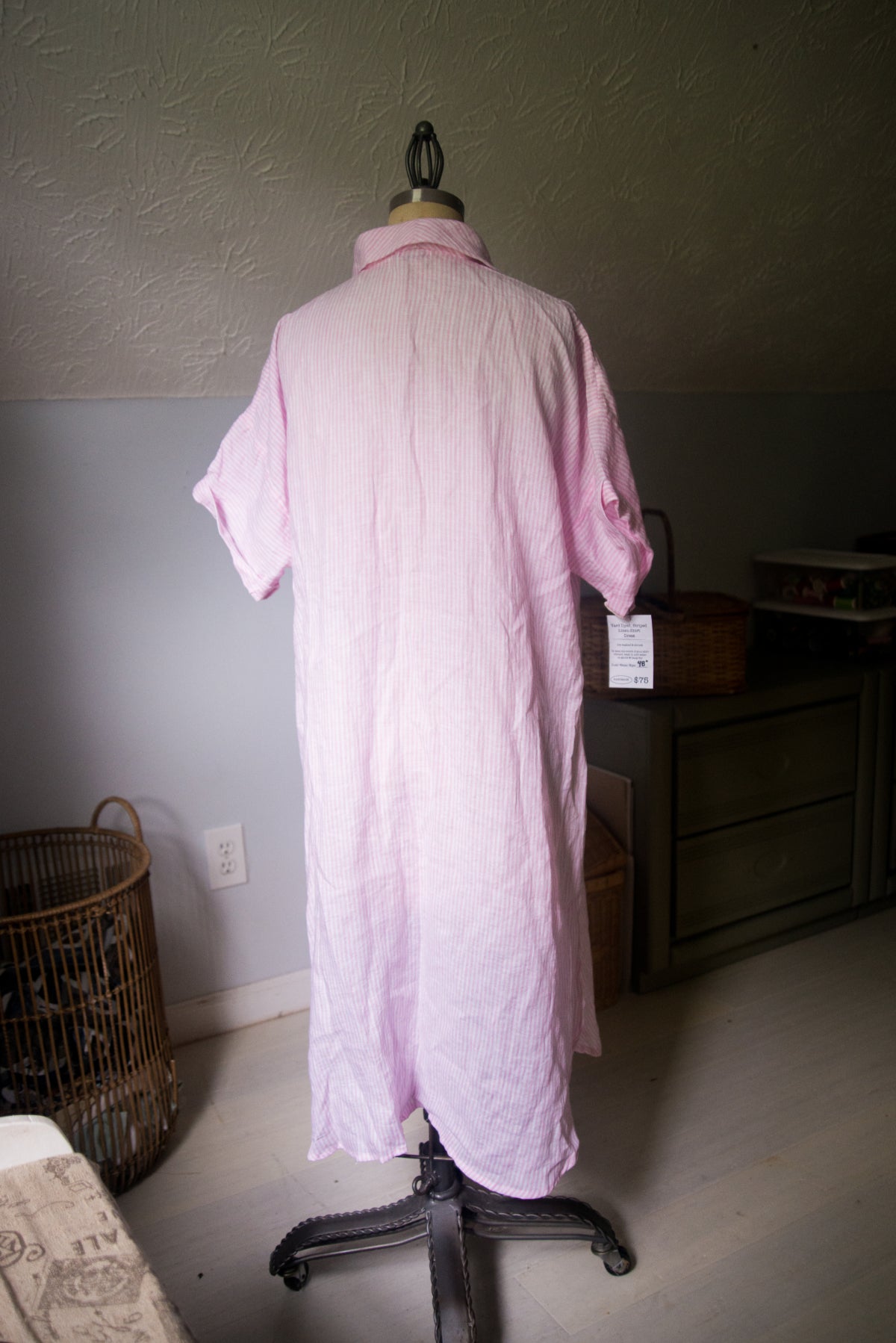Yarn Dyed Pink Linen Dress