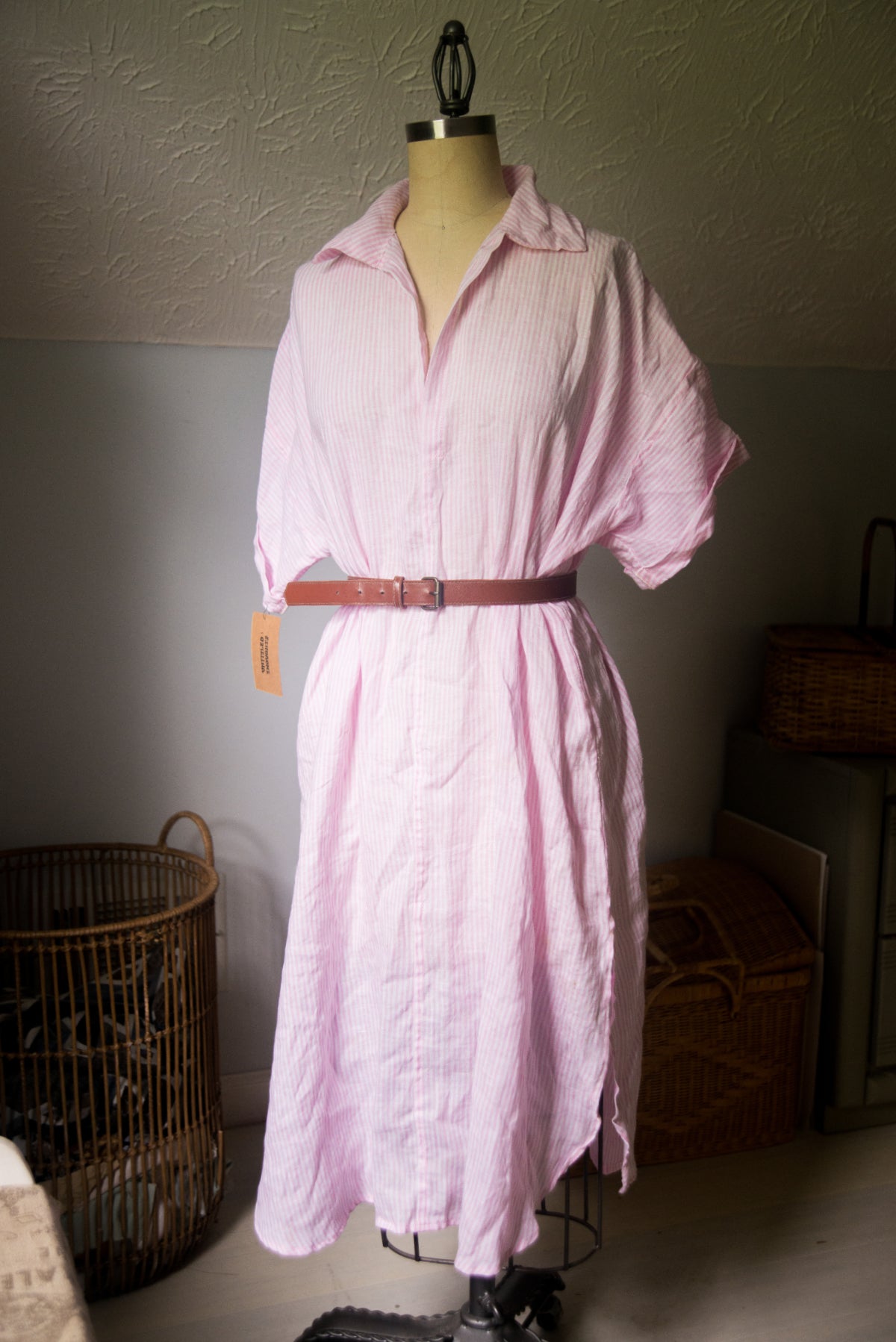 Yarn Dyed Pink Linen Dress