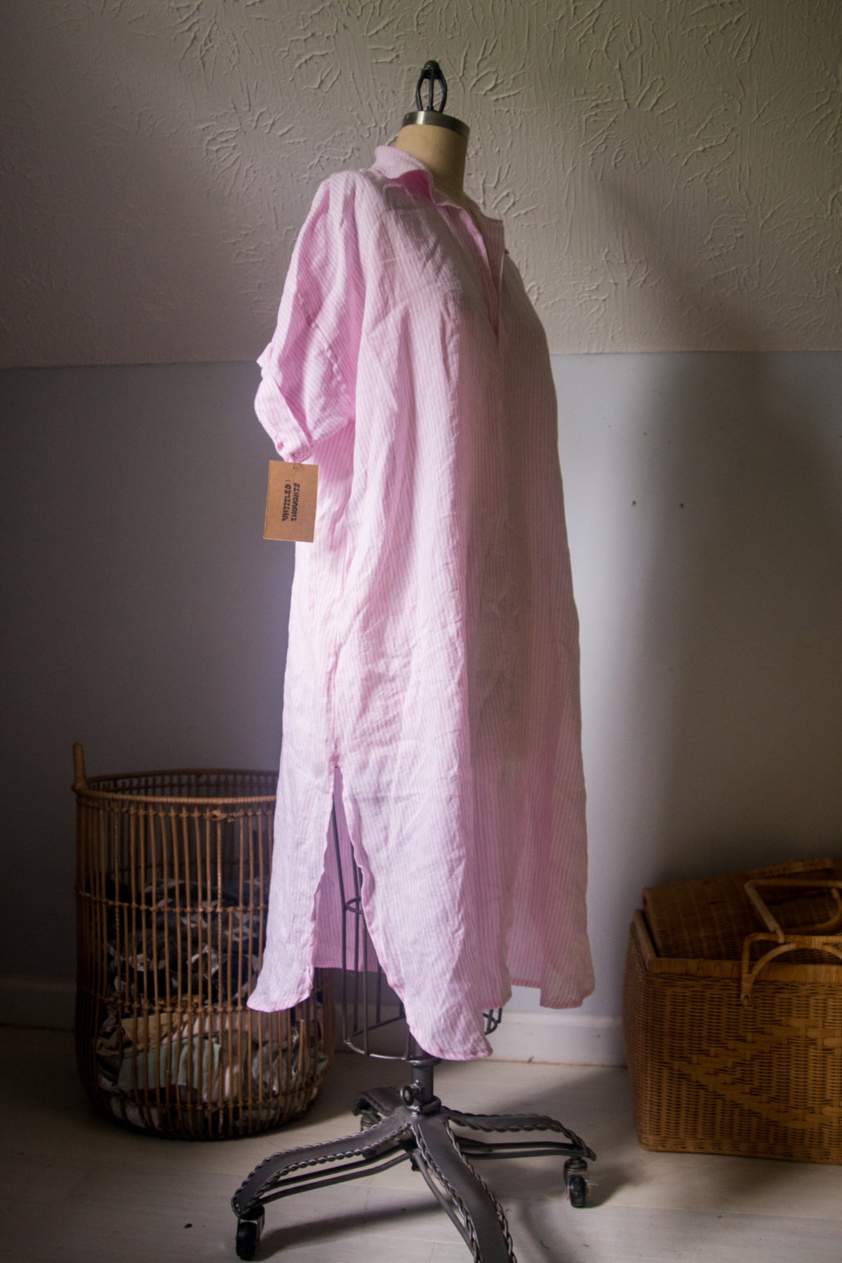 Yarn Dyed Pink Linen Dress