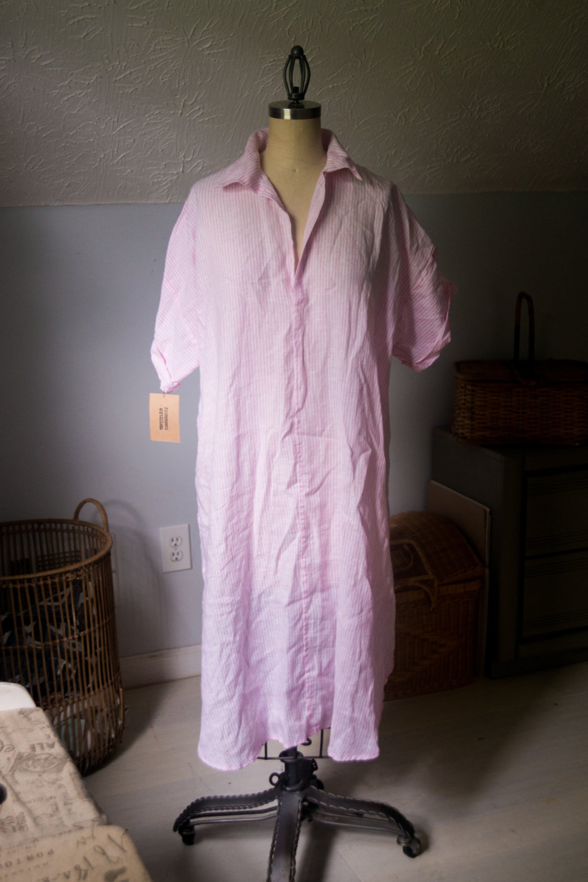Yarn Dyed Pink Linen Dress