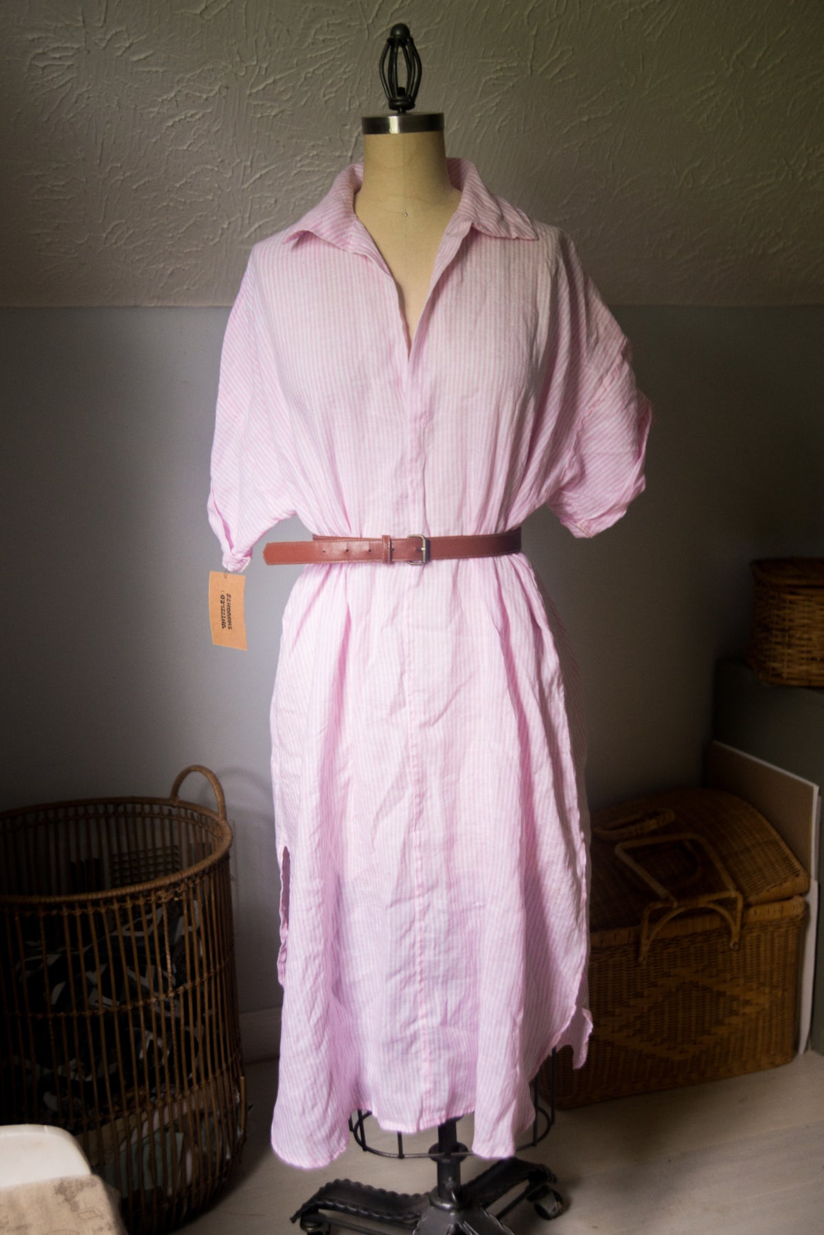 Yarn Dyed Pink Linen Dress