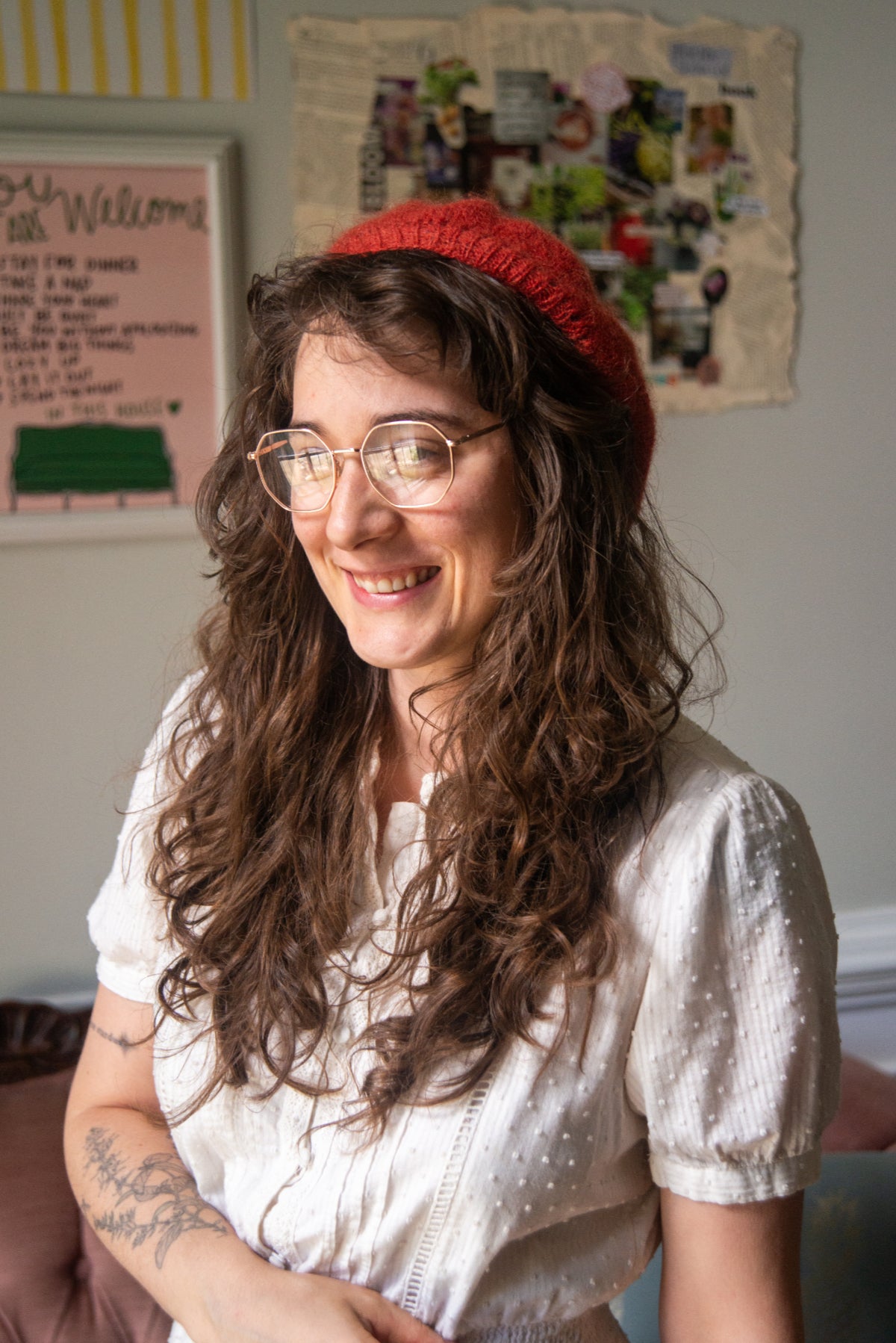 Hand Knit Red Wool Beret
