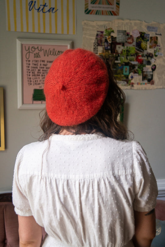 Hand Knit Red Wool Beret