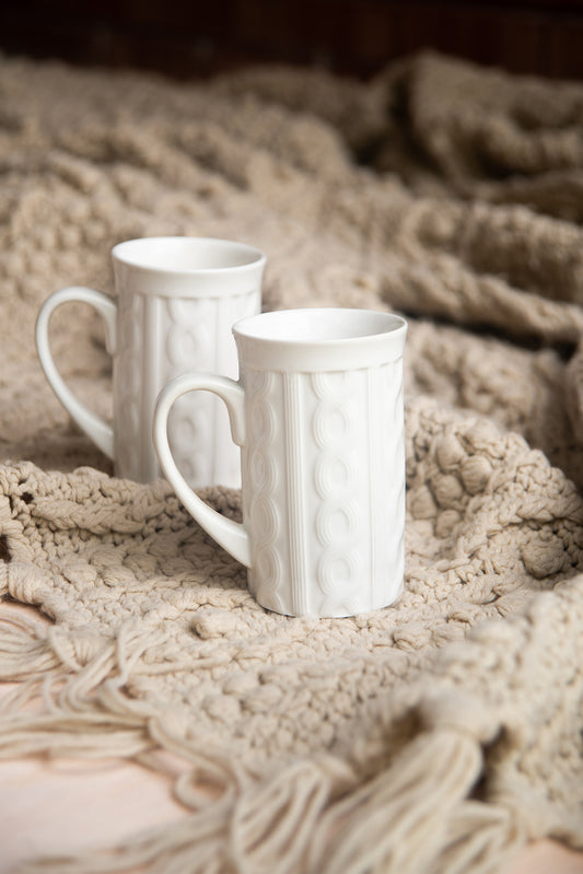 Slender White Knit Mug
